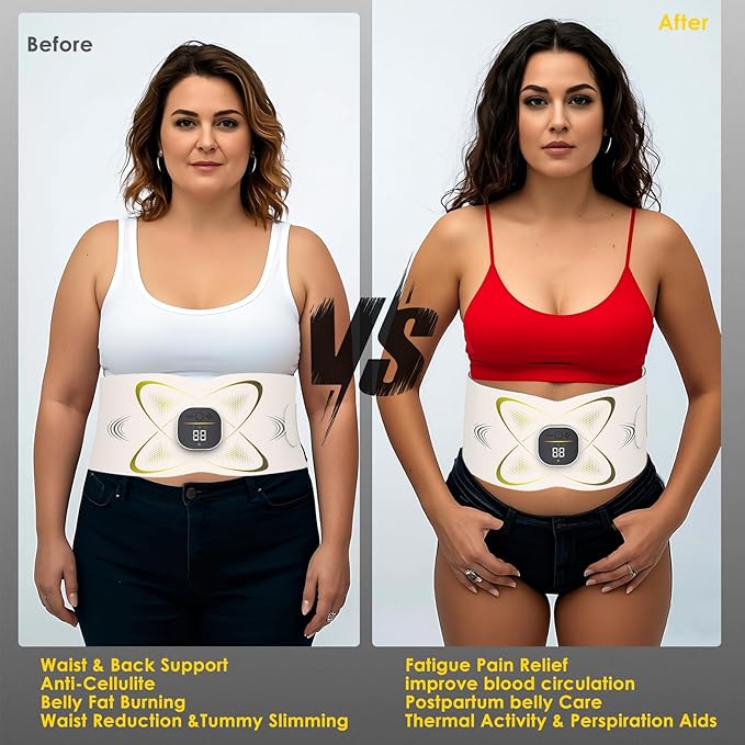 Abs Stimulator Abdominal, ab Belt Muscle Stimulator with Heat for Belly Fat Loss, Stomach Cellulite Melting, Postpartum Care Smooth & Firming, Lower Back Massager for Pain Relief Women Men Gifts-CasaMuseHome