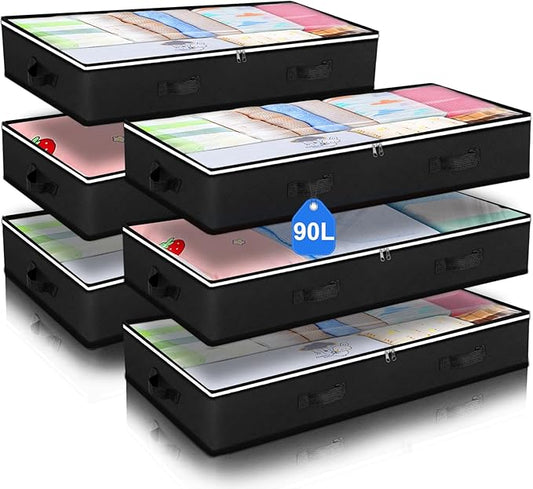 6 Pack Under Bed Storage Containers Organizer, Large Capacity Underbed Clothes Storage Bins, Bedroom Organization and Storage, Foldable Storage Bags for Clothes Pillow Blankets Bedding-CasaMuseHome