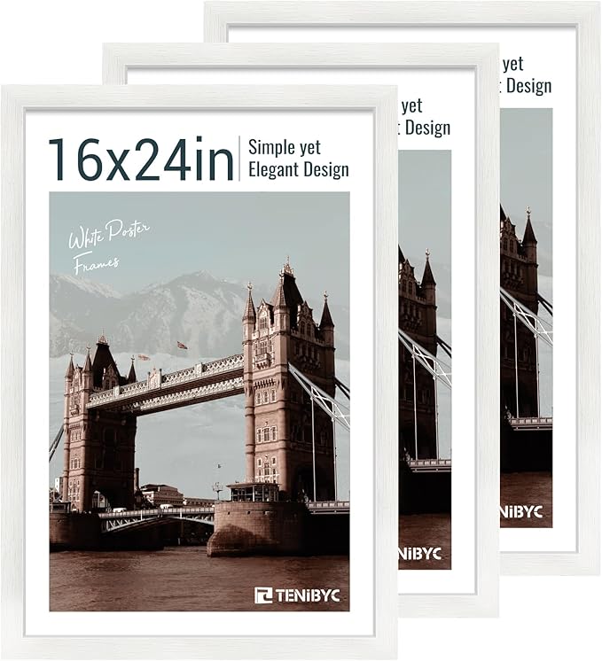 16x24 Poster Frame 3 Pack - White, Textured Solid Wood Picture Frame, Wall Gallery Photo Frame-CasaMuseHome