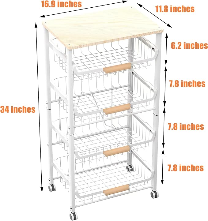 5-Layer Fruit Basket Kitchen Food Storage Organizer and Storage Rack, Stackable Storage cart with Desktop, Pull-Out Hollow Metal Storage Basket, Wheeled Sorting Rack Spice Rack-CasaMuseHome