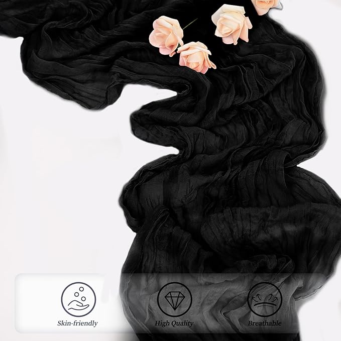 10FT 6 Pack Black Cheesecloth Table Runner 20 x 120 Inch Long Boho Fabric Rustic Cheese Cloth Table Runner for Wedding Bridal Shower Baby Shower Gauze Sheer Birthday Party Table Decorations-CasaMuseHome