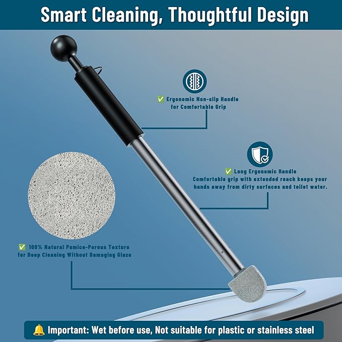 2025 New Pumice Toilet Cleaner 17inch with Handle - Toilet, Pool & Tub Hard Water Stain Remover (1handle+8pumice)-CasaMuseHome