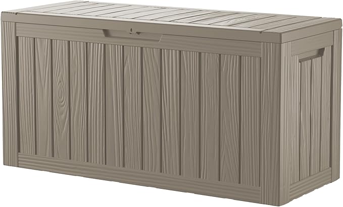 80 Gallon Double-Wall Resin Deck Box - Lockable Waterproof Outdoor Storage Box, 515lbs Capacity & Doubles as Seating for Patio Furniture - Garden Tools, Pool Accessories (Brown)-CasaMuseHome