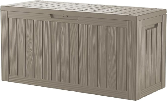 80 Gallon Double-Wall Resin Deck Box - Lockable Waterproof Outdoor Storage Box, 515lbs Capacity & Doubles as Seating for Patio Furniture - Garden Tools, Pool Accessories (Brown)-CasaMuseHome