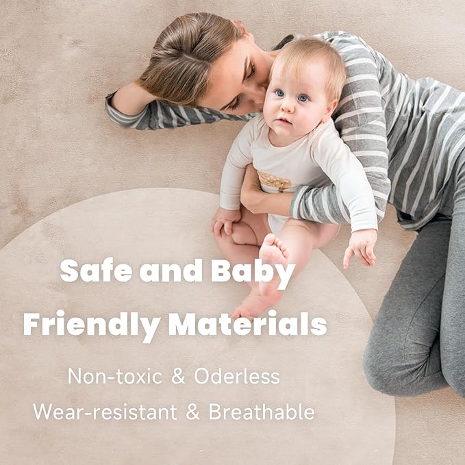 ACOMOPACK Baby Play Mat for Floor 1.3" Thick Memory Foam 50x50 Soft Velvet Playpen Mat for Kids,Infants,Toddlers,Tummy Time Crawling Mats with Non-Slip Bottom,Yoga,Tatami,Nursery Rug（Beige）-CasaMuseHome