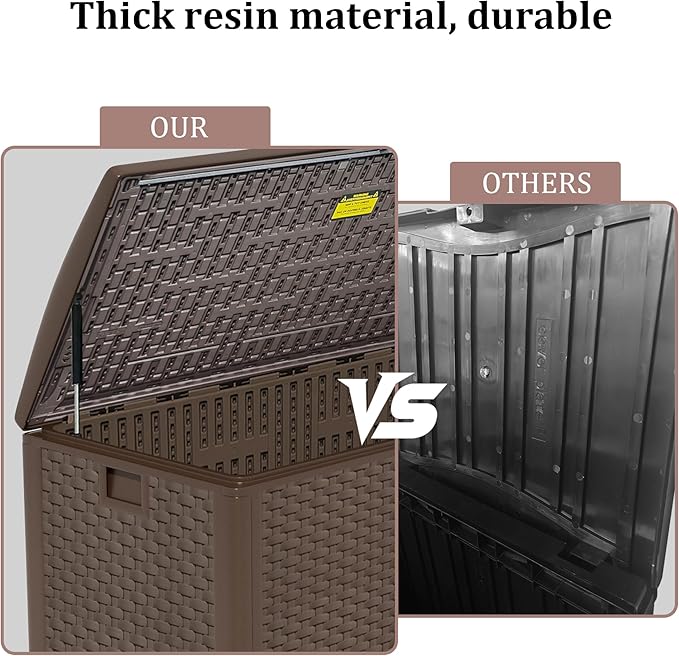 180 Pro Gallon Waterproof Outdoor Storage Bin Resin Deck Box for Patio, Poolside, and Garden, Lockable & UV-Resistant, Brown-CasaMuseHome