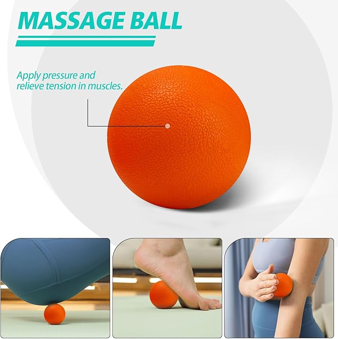 5-in-1 Foam Roller Set, Massage Roller Stick, Massage Ball, Resistance Band for Deep Muscle Massage, Trigger Point Release, Pilates, Yoga (Orange-Wave)-CasaMuseHome