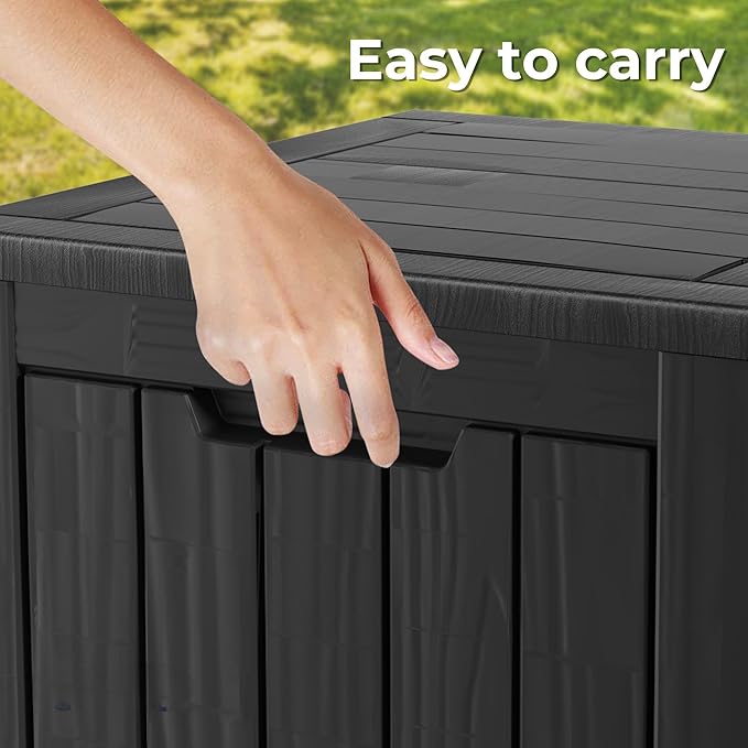 35 Gallon Outdoor Storage Box Waterproof Lockable Resin Deck Box Large, Patio Storage Bin for Pool Accessories Cushion Furniture, Garden Tools, UV-Resistant Outside Delivery Black-CasaMuseHome