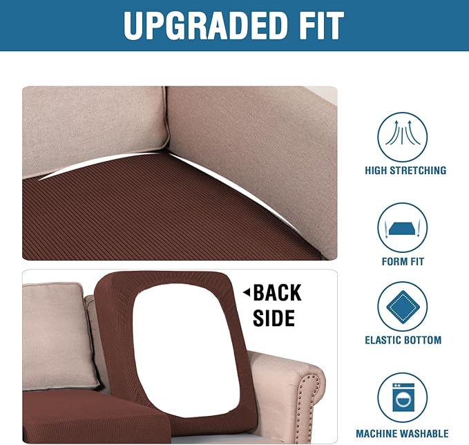 H.VERSAILTEX Super Stretch Individual Seat Cushion Covers Sofa Covers Couch Cushion Covers Slipcover Sets Thick Jacquard Textured Twill Fabric (1 Piece Chair Cushion Cover, Burnt Brick)-CasaMuseHome