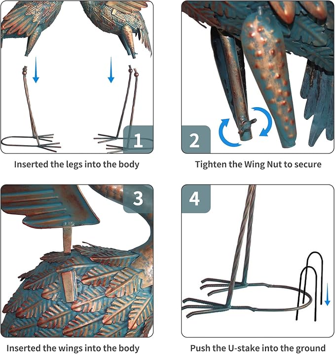 33-37 Inch Metal Crane Garden Statue Décor, Bird Heron Garden Sculpture & Statues, Outdoor Decoration for Yard Pond Lawn Backyard Pool, Vintage Spread Wings Crane, Set of 2 Copper…-CasaMuseHome