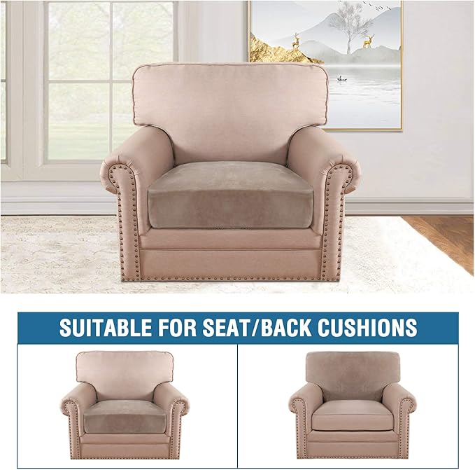 H.VERSAILTEX Velvet Stretch Couch Cushion Cover Plush Cushion Slipcover for Chair Cushion Furniture Protector Seat Cushion Sofa Cover (1 Piece Armchair Cushion Covers, Taupe)-CasaMuseHome