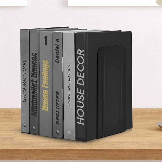 Acrimet Metal Bookends, Jumbo Size 9" H x 4" W x 4-1/2" D, Non-Skid Book Stand for Shelves, Heavy Duty Book Stopper, Black, 1 Pair-CasaMuseHome