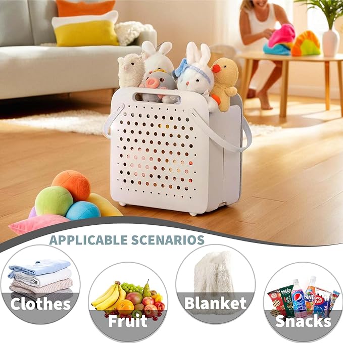 45L Foldable Laundry Basket, Plastic Collapsible Laundry Baskets with Handles, 12 Gallons Dirty Clothes Hamper for Dorm Laundry Room Organization, Freestanding Wall Hanging Laundry Hamper-CasaMuseHome