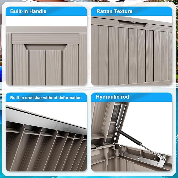 80 Gallon Outdoor Deck Box,Storage Lockable Waterproof Patio Furniture,Garden Tools,Cushions,Pool Accessories Outside Storage Resin Box(Gery)-CasaMuseHome