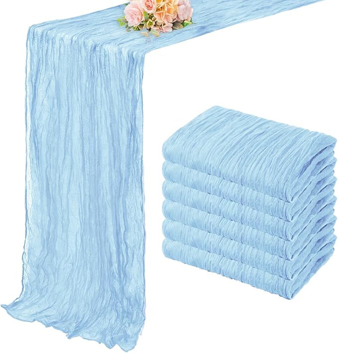 6 Pack Baby Blue Cheesecloth Table Runner 20 x 120 Inch Long Rustic Gauze Cheese Cloth Table Runner for Wedding 10FT Bridal Baby Shower Table Decorations Boho Fabric Sheer Birthday Party Table Decor-CasaMuseHome