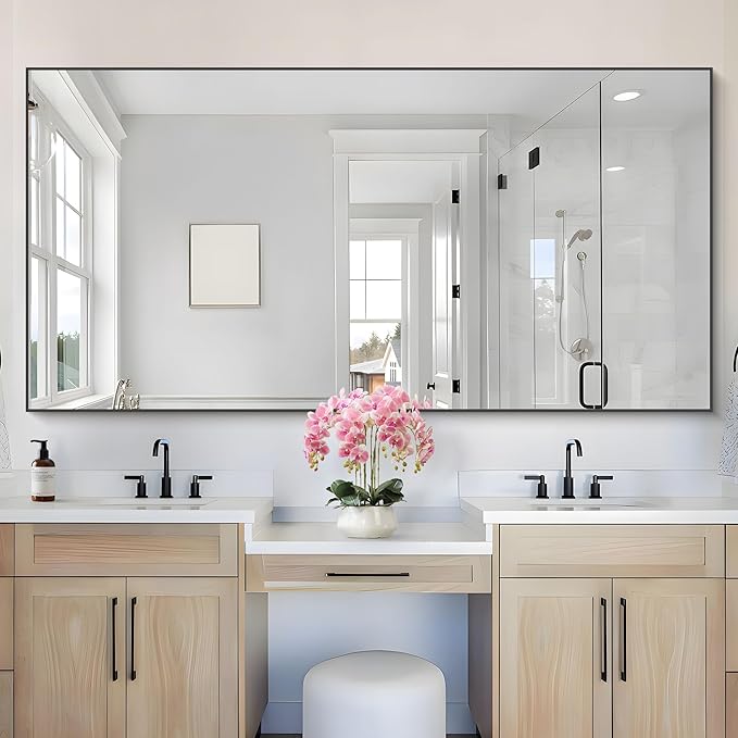 36x72inch Bathroom Mirror, Black Rectangle Mirror with Thin Metal Frame, Large Rectangular Wall Mirrors for Bathroom, Living Roomm, Hair Salon, Big Farmehouse Mirror Hang Horizontal/Vertical-CasaMuseHome