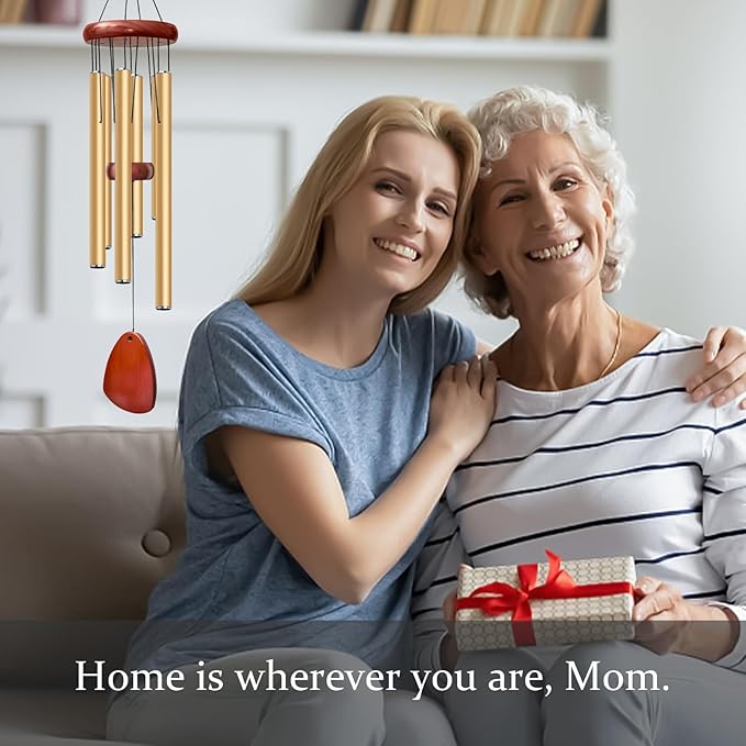 28" Wind Chime for Mothers Day, Decorative Wind Chimes for Outside, Memorial Windchimes Remembrance Gift for Women Mom Grandma, Metal Wind Chimes Outdoor Decor for Garden Patio Zen(Gold)-CasaMuseHome