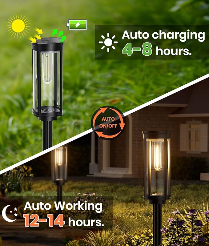 6 Pack Solar Pathway Lights Outdoor, Modern Super Brightness LED Solar Path Lights, IP65 Waterproof Garden Solar Powered Landscape Lighting for Outside Yard Garden Driveway Walkway Decor-CasaMuseHome