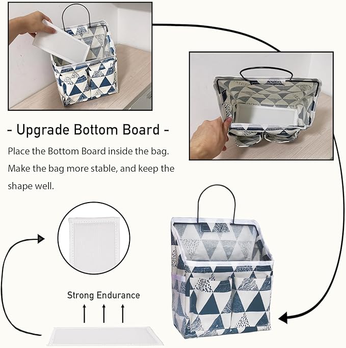 2pcs Small Wall Hanging Organizer Bag, Linen Fabric Door Hanging Storage Basket with Pockets, Waterproof Bin for Kitchen, Bedroom, Office, RV Camper (Triangle)-CasaMuseHome