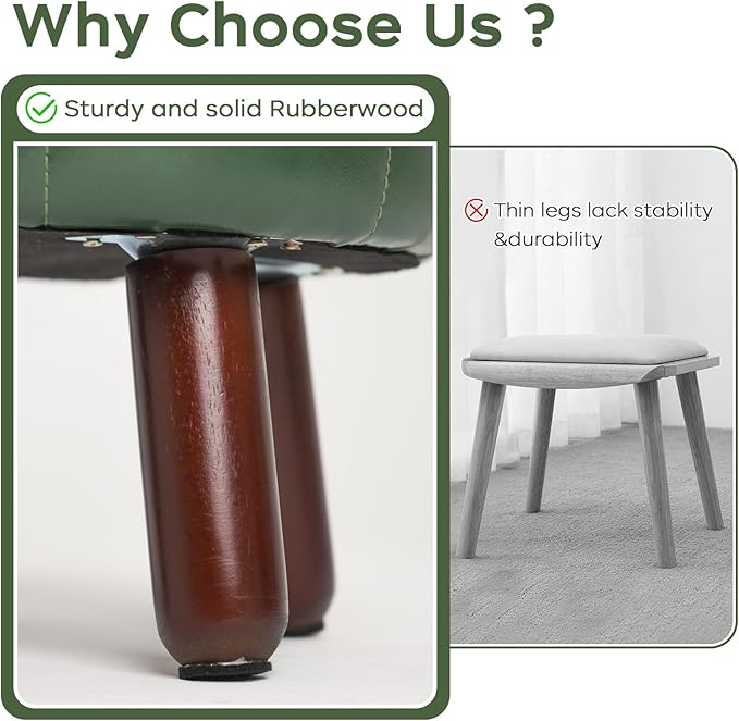 13in Small Foot Stool Ottoman, Round Faux Leather Foot Rest for Couch, Under Desk Pouf Footstool Footrest with Non-Skid Rubber Legs for Ling Room, Bedroom, 13''L x 13''W x 10.2''H, Green-CasaMuseHome