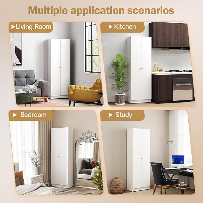 5 Tier Metal Curio Cabinets, Modern Bookshelf Cabinet with 4 Adjustable Shelves, Cabinet Display Case for Home Office, Living Room, Pantry (White-23.54W-Metal Door)-CasaMuseHome