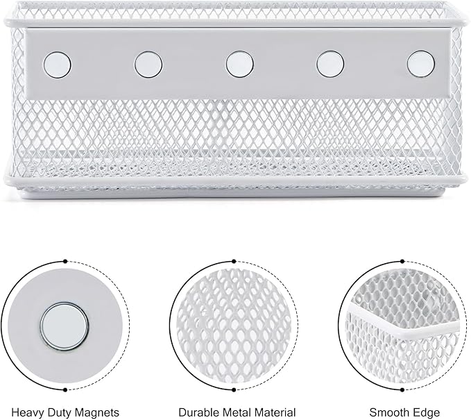 6.29"x2.28"x2.48" Magnetic Basket for Whiteboard White Magnetic Basket for Fridge Magnetic Organizer Holder with 5 Strong Magnets Magnetic Holder for Refrigerator Locker-CasaMuseHome
