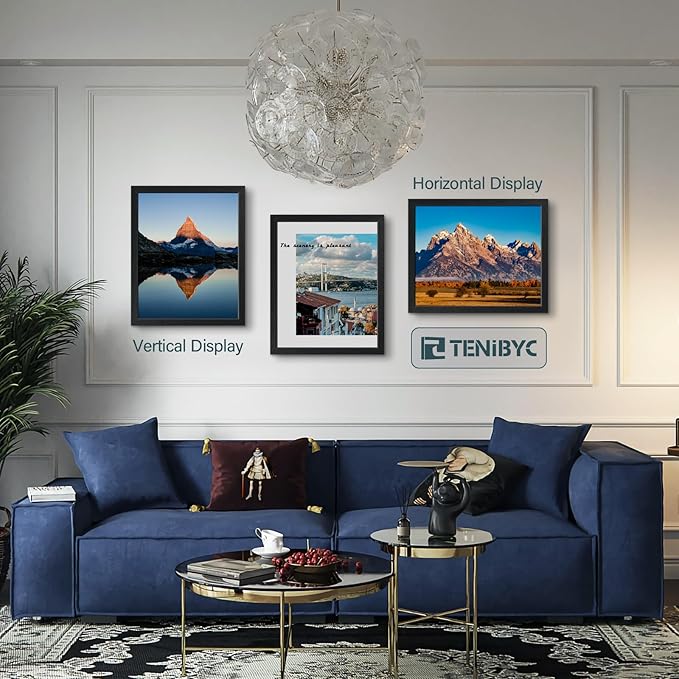 16x20 Picture Frame Set of 3 - Black Woodgrain, Solid Wood, HD Tempered Glass, Wall Gallery Poster Frame-CasaMuseHome