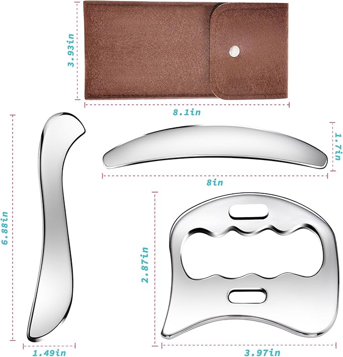 3-in-1 Stainless Steel Gua Sha Muscle Scraper Tool, IASTM Tools, Myofascial Scraping Tools for Physical Therapy, Lymphatic Drainage Massager, Soft Tissue Massage Tool-CasaMuseHome