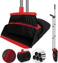 Broom and Dustpan Set for Household, Red Broom with Dustpan Combo Set, 51" Long Handle Dust pan Set for Dog Cat and Hair Clean