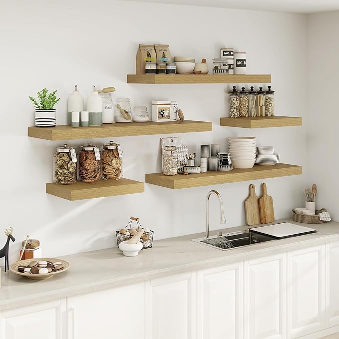 12" Deep Bathroom Floating Shelves for Wall Shelf Over Toilet Wall Mounted Farmhouse Long 55 inches Set of 1, Farmhouse Shelves with Invisible Brackets for Living Room, Kitchen, Bedroom,Oak-CasaMuseHome
