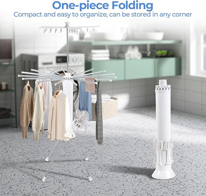 3 Tier Portable Clothes Drying Rackwith 4 Pulleys,Indoor and Outdoor Collapsible Rack Clothing with Shoe Drying Rack for Space Saving-CasaMuseHome