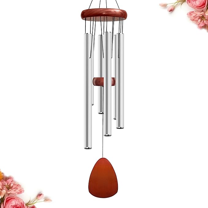 28" Wind Chime for Mothers Day, Decorative Wind Chimes for Outside, Memorial Windchimes Remembrance Gift for Women Mom Grandma, Metal Wind Chimes Outdoor Decor for Garden Patio Zen(Silver)-CasaMuseHome