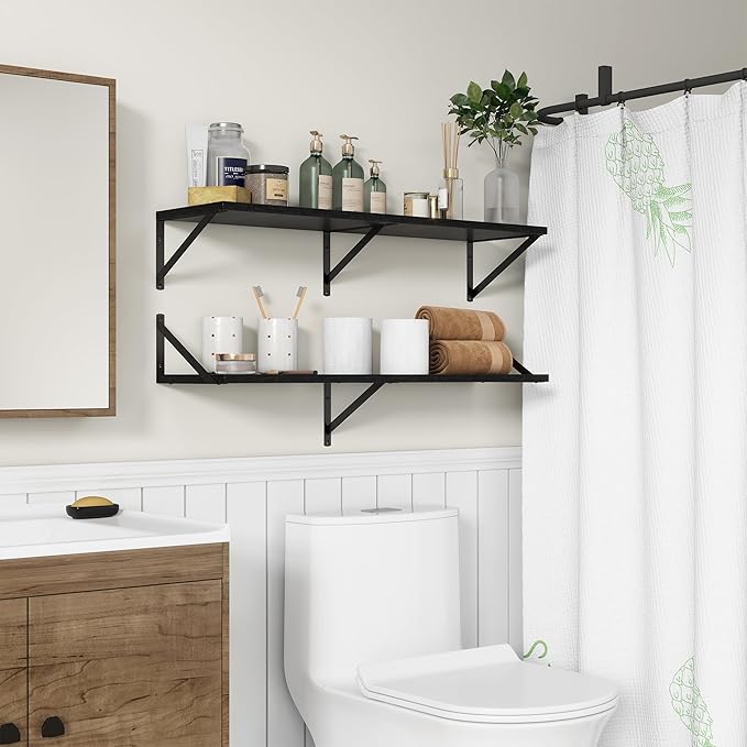 36"W x 10"D Floating Shelves, 10 Inch Deep Black Floating Shelves, Farmhouse Rustic Deep Wall Shelves for Home Decor, Wide Large Floating Shelf for Bathroom, Living Room, Kitchen, Study Room-CasaMuseHome