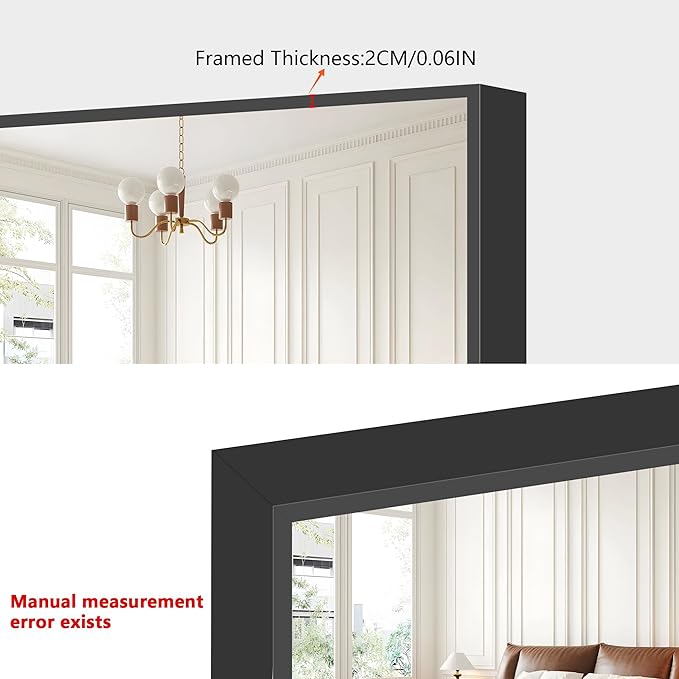 48x24In Black Bathroom Mirror for Wall, Rectangle Mirrors with Metal Frame, Bathroom Rectangular Mirror Modern Wall Mirror for Bedroom Living Room, Entryway Hangs Horizontal or Vertical-CasaMuseHome