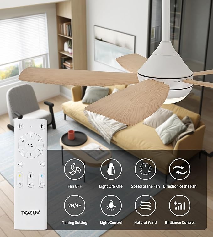 42" Ceiling Fan with Lights, 5 Blades, 6 Speeds DC Reversible, Dimmable, Low Profile Ceiling Fan with Light and Remote Control for Bedroom or Living Room-CasaMuseHome