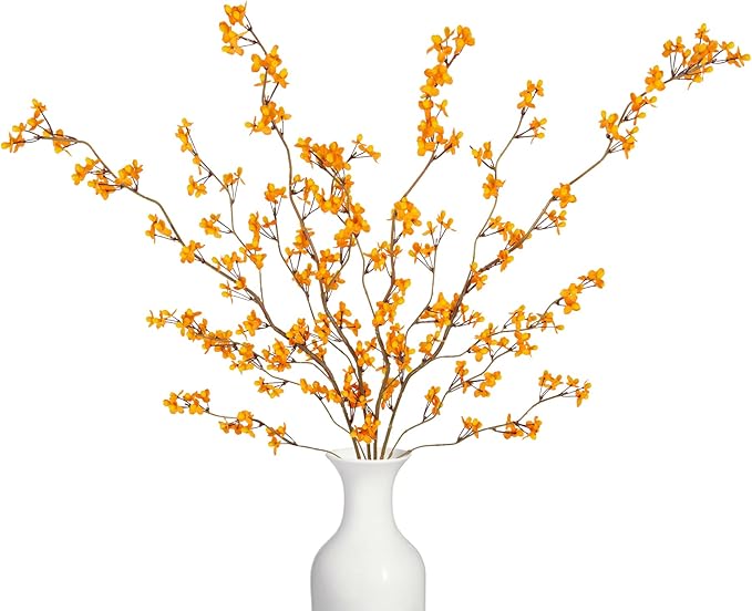 4Pcs Fake Flowers Blossom Branches Artificial Flowers for Indoor Decor, Faux Long Stem Realistic Indoor Plants for Vase Wedding Home Office Bedroom Party Table Centerpieces Decor-CasaMuseHome