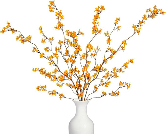 4Pcs Fake Flowers Blossom Branches Artificial Flowers for Indoor Decor, Faux Long Stem Realistic Indoor Plants for Vase Wedding Home Office Bedroom Party Table Centerpieces Decor-CasaMuseHome