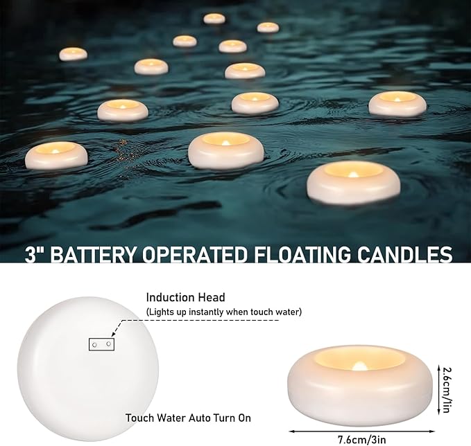 24 Pack 3”Floating Candles Water-Activated Flameless LED Candle, 120 Hour White Battery Operate Waterproof Tealights for Cylinder Vases, Centerpieces at Wedding, Party, Pool,Romantic.-CasaMuseHome
