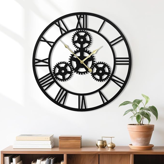 20inches/50cm Wall Clocks for Living Room Deco Non Ticking Silent Battery Operated Modern Vintage Roman Numeral Oversized Wall Clocks for Bedroom Kitchen Fireplace Office Farmhouse-CasaMuseHome