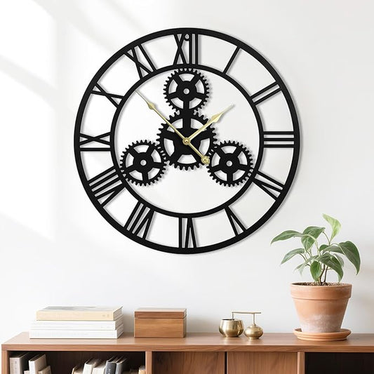 20inches/50cm Wall Clocks for Living Room Deco Non Ticking Silent Battery Operated Modern Vintage Roman Numeral Oversized Wall Clocks for Bedroom Kitchen Fireplace Office Farmhouse-CasaMuseHome