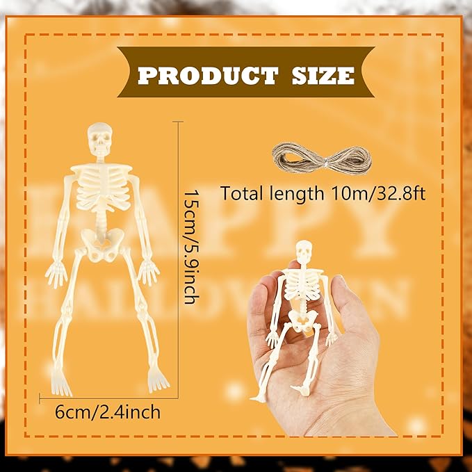 30 Pcs Halloween Mini Skeleton Figurine Decoration 6" Full Body Small Posable Skeletons Plastic Bones with Movable Joints Skeleton Figure for Halloween Garden Graveyard Haunted House Party Decor-CasaMuseHome