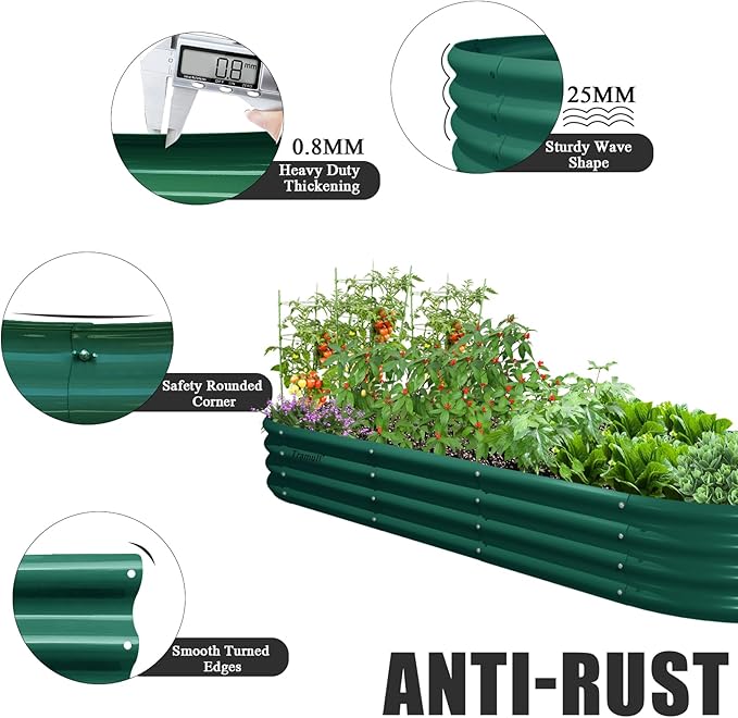2 Pack 8x3x1FT Galvanized Raised Garden Bed Large Metal Planter Box Kit Elevated Raised Garden Planters for Outdoor Plants, Green-CasaMuseHome