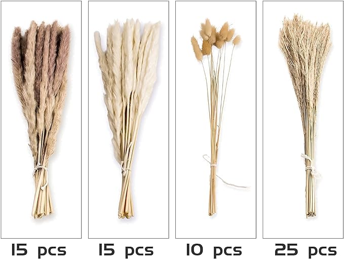 65PCS Pampas Grass Decor, Including pompas Floral, Reed Dried Grass and Bunny Tails Dried Flowers, Natural Dried Pampas Grass Bouquet for Boho Decor Wedding, Home Decoration-CasaMuseHome