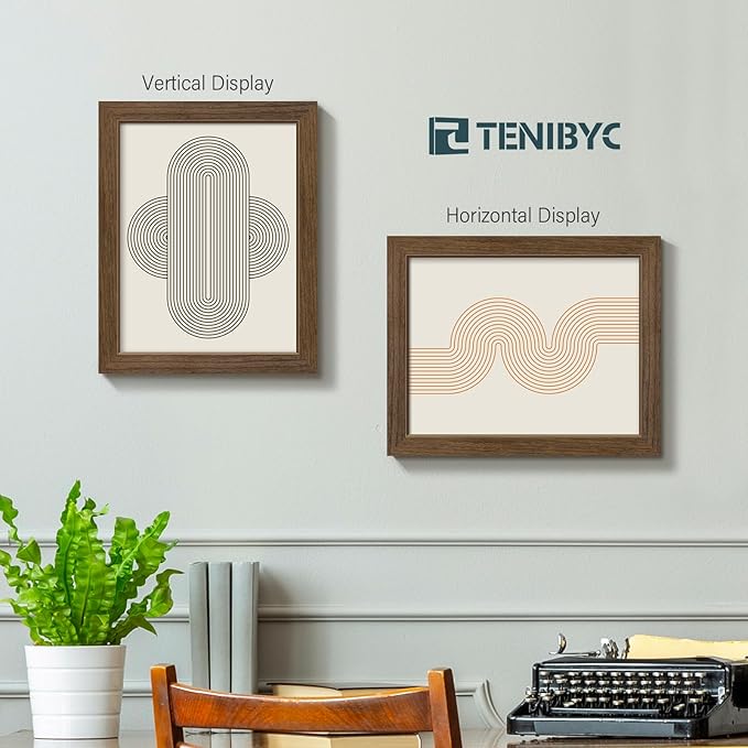 8.5x11 Picture Frame Set of 3 - Brown Woodgrain, Wood Photo Frame, HD Tempered Glass, Table Display or Wall Hanging-CasaMuseHome