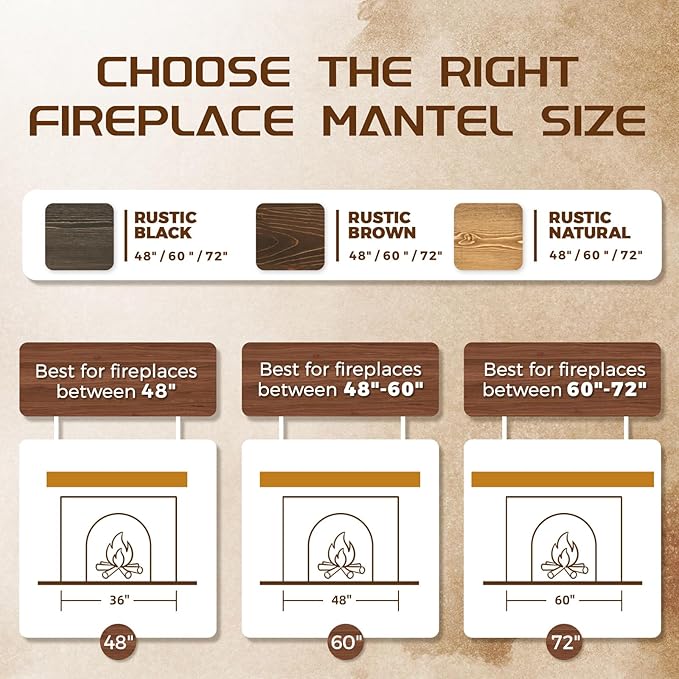 72x8x3 Fireplace Mantel - Solid Rustic Wood - Wall Mounted Floating Shelf with Invisible Heavy Duty Steel Bracket (Weathered Brown)-CasaMuseHome