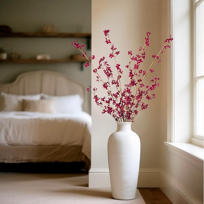 4Pcs Fake Flowers Blossom Branches Artificial Flowers for Indoor Decor, Faux Long Stem Realistic Indoor Plants for Vase Wedding Home Office Bedroom Party Table Centerpieces Decor-CasaMuseHome