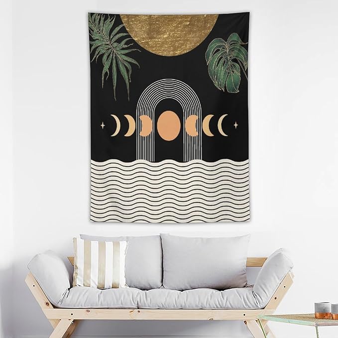 Abstract Boho Tapestry, Mid Century Tropical Tree Leaves Modern Geometric Arch Bohemian Botanical Tapestry, Home Aesthetic Wall Hanging Art Decor for Living Room Bedroom Dormitory 30x40 Inch-CasaMuseHome