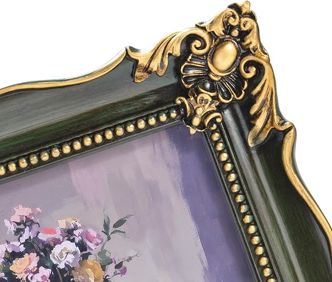 8x10 Vintage Picture Frame with Embossed Flower Design, Green Ornate Frame for 8x10 or 5x7 Pictures with White Mat, Hand-Crafted Resin Antique Frames for Tabletop & Wall Hanging, Home Decor (Green )-CasaMuseHome