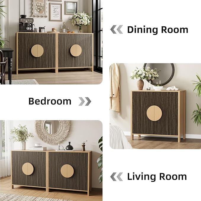 65 Inch TV Stand, Mid Century Modern Entertainment Center with Storage Cabinets & Adjustable Shelves, Media Console TV Credenza for Living Room, Dining Room, Hallway, Walnut-CasaMuseHome