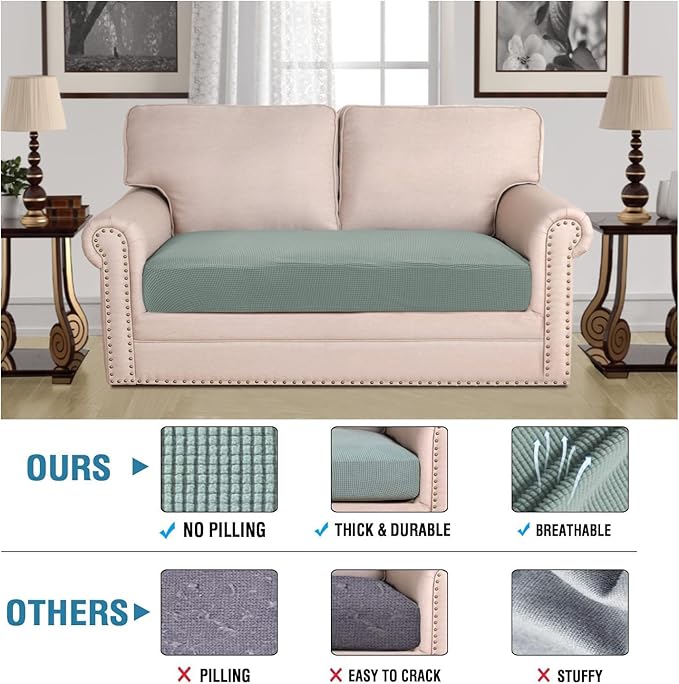 H.VERSAILTEX Super Stretch Individual Seat Cushion Covers Sofa Covers Couch Cushion Covers Slipcover Sets Thick Jacquard Textured Twill Fabric (1 Piece Loveseat Cushion Cover, Sage)-CasaMuseHome